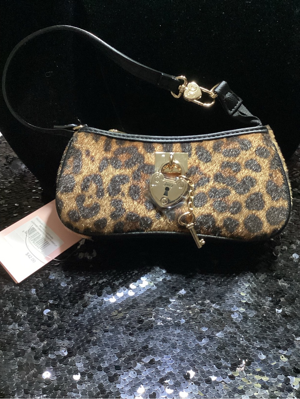 Juicy Couture Leopard Print Mini Bag with Gold Heart Lock